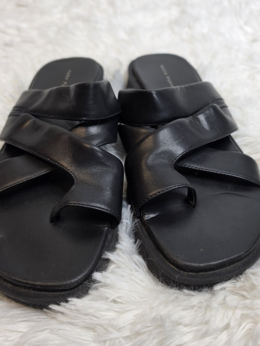 Hush Puppies Y2k 90s Goth Black Crisscross Slide Sandals Sz 8.5 - Picture 3 of 7